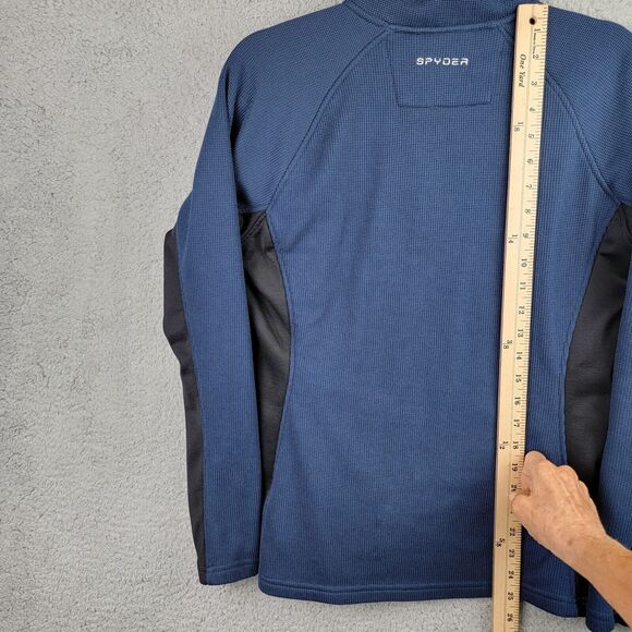 Spyder Waffle Fleece Quarter Zip Pullover Medium Blue Black Athletic Stretch Top - Picture 11 of 16